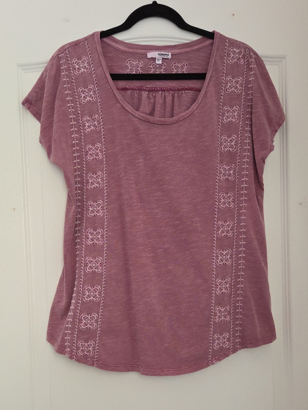 Sonoma Mauve Pink Short Sleeve Embroidered Tee